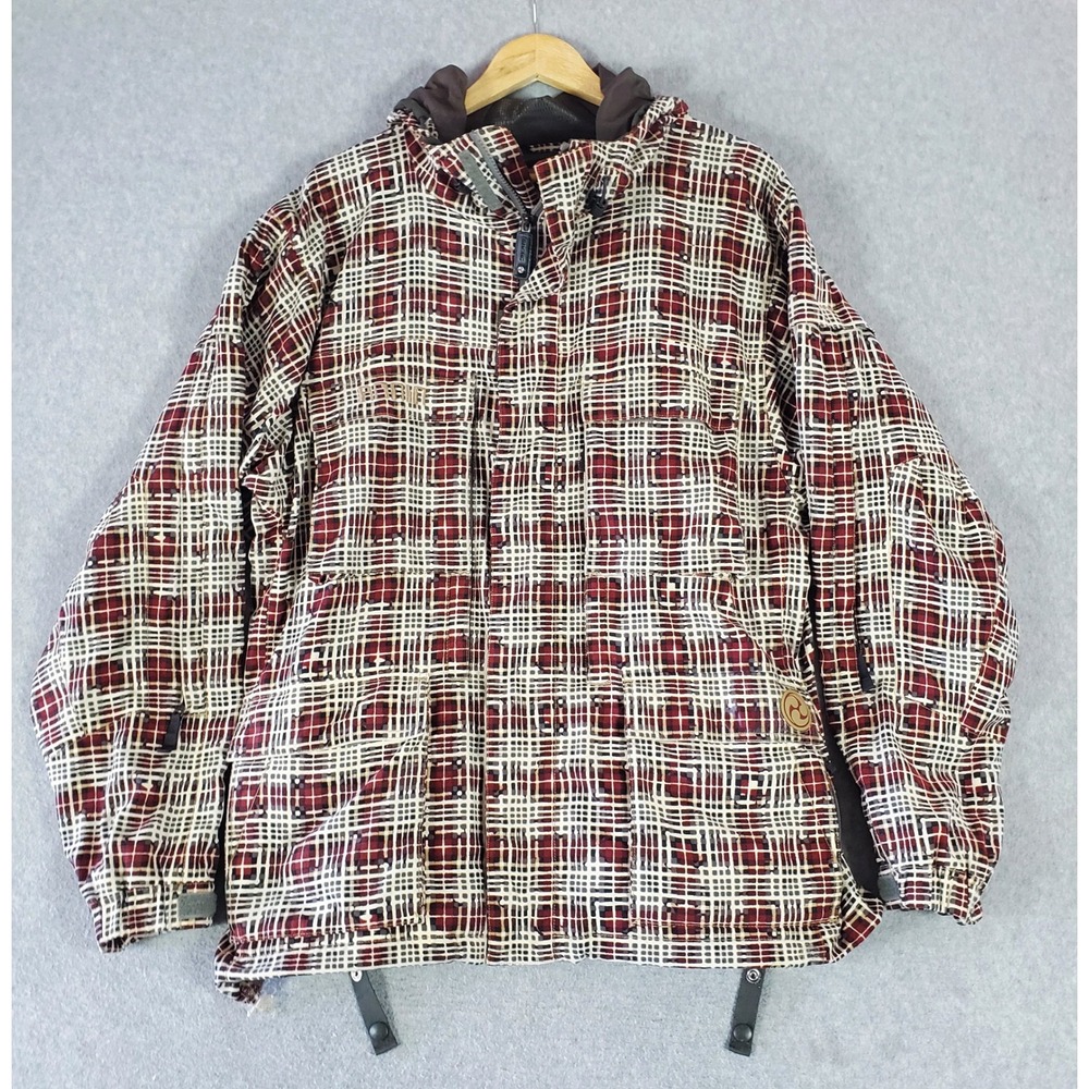 VTG Burton Ronin La Cosa Nostra Snowboard Jacket Mens Med Red White Plaid Hooded